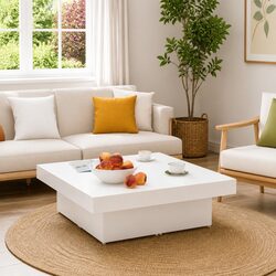Sturdy White Coffee Table 90x90x28cm for Living Spaces