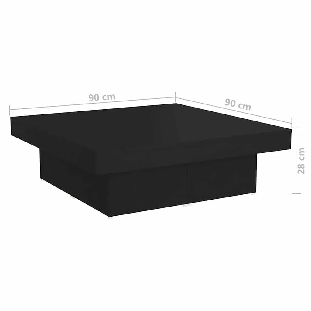 Coffee Table Black Square Living Room Accent Furniture Modern Design 90x90x28cm