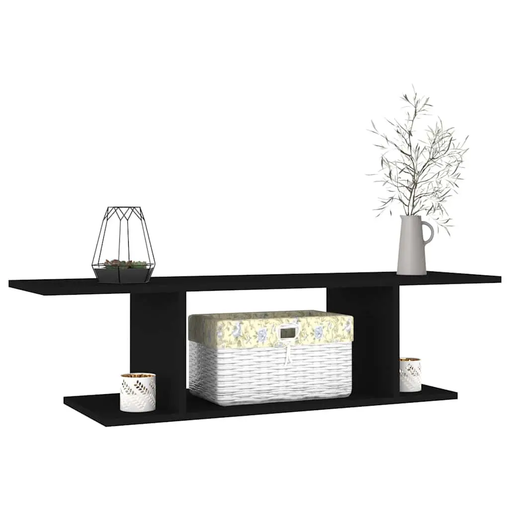 Wall Mounted TV Cabinet Black Living Room Storage Floating Shelf Unit