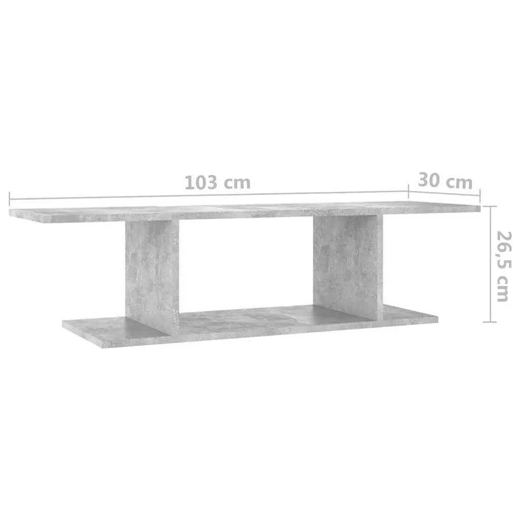 Wall Mounted TV Cabinet Grey Storage Media Console Unit 103 x 30 x 26.5 cm