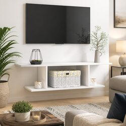 Modern White Gloss Wall Mounted TV Cabinet for Living Rooms