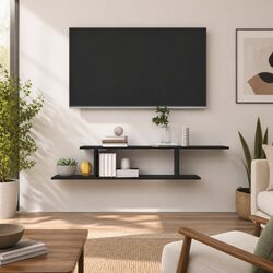 Black Floating Wall Shelf for TV and Media Components