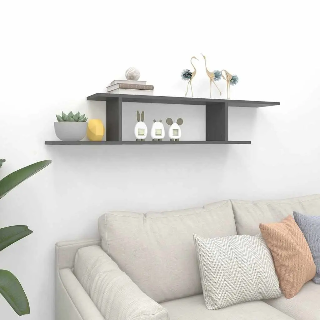 Wall-Mounted TV Shelf Grey Modern Floating Storage Asymmetrical Design Home