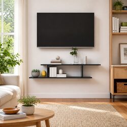 Wall-Mounted TV Shelf Grey High Gloss Floating Display Stand Living Room Storage