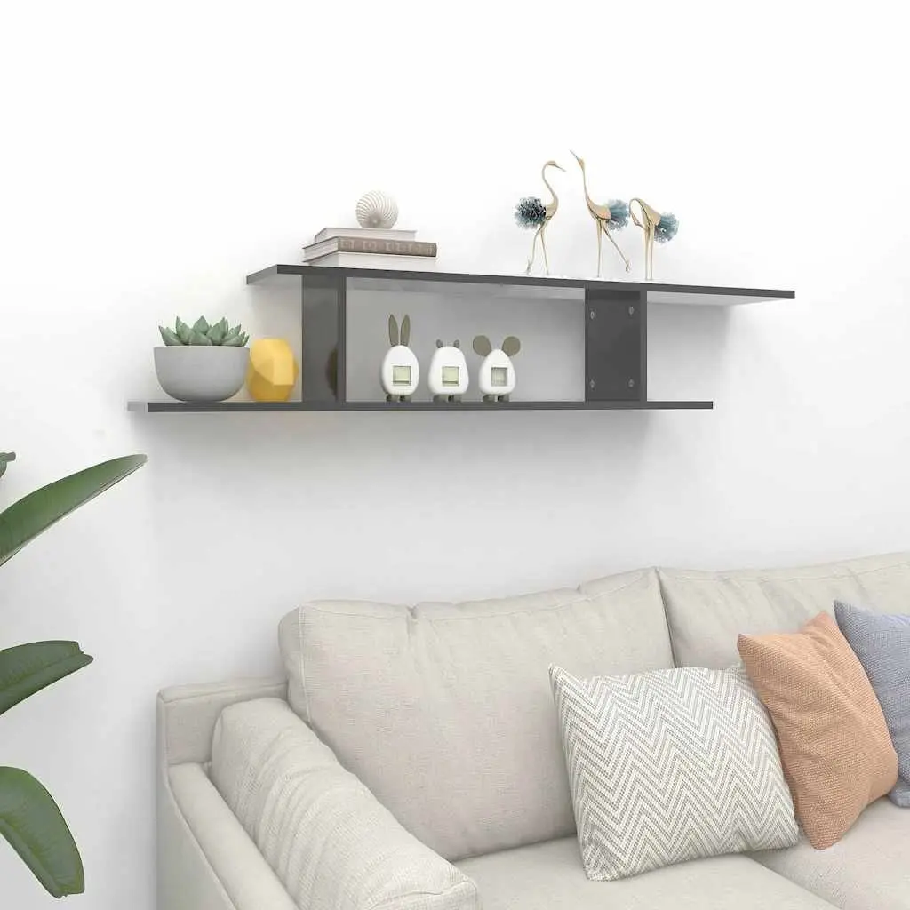 Wall-Mounted TV Shelf Engineered Wood 125 x 18 x 23 cm High Gloss Grey