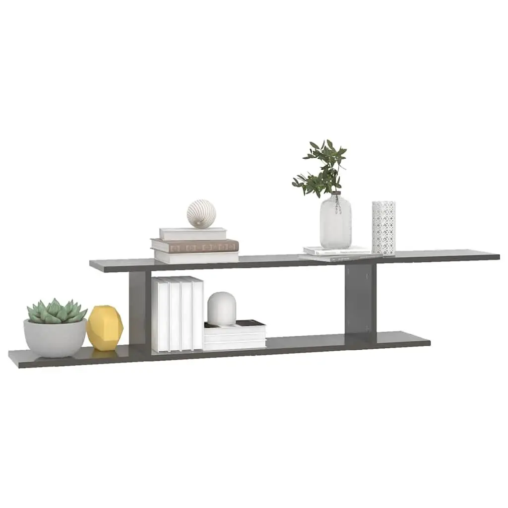 Wall-Mounted TV Shelf Engineered Wood 125 x 18 x 23 cm High Gloss Grey