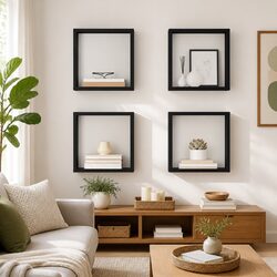 Grey Floating Cube Shelves Set of 4 – Sturdy Storage