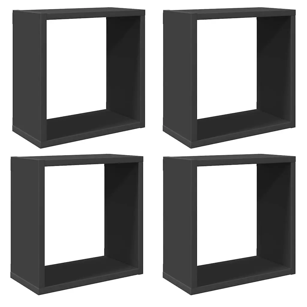 Wall Cube Shelves Set 4 pcs Grey Floating Storage Display Hanging Organiser
