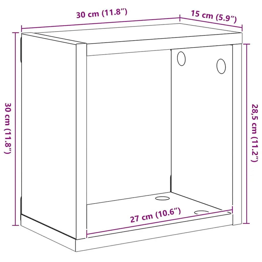 Set of 6 Floating Wall Cube Shelves in Grey