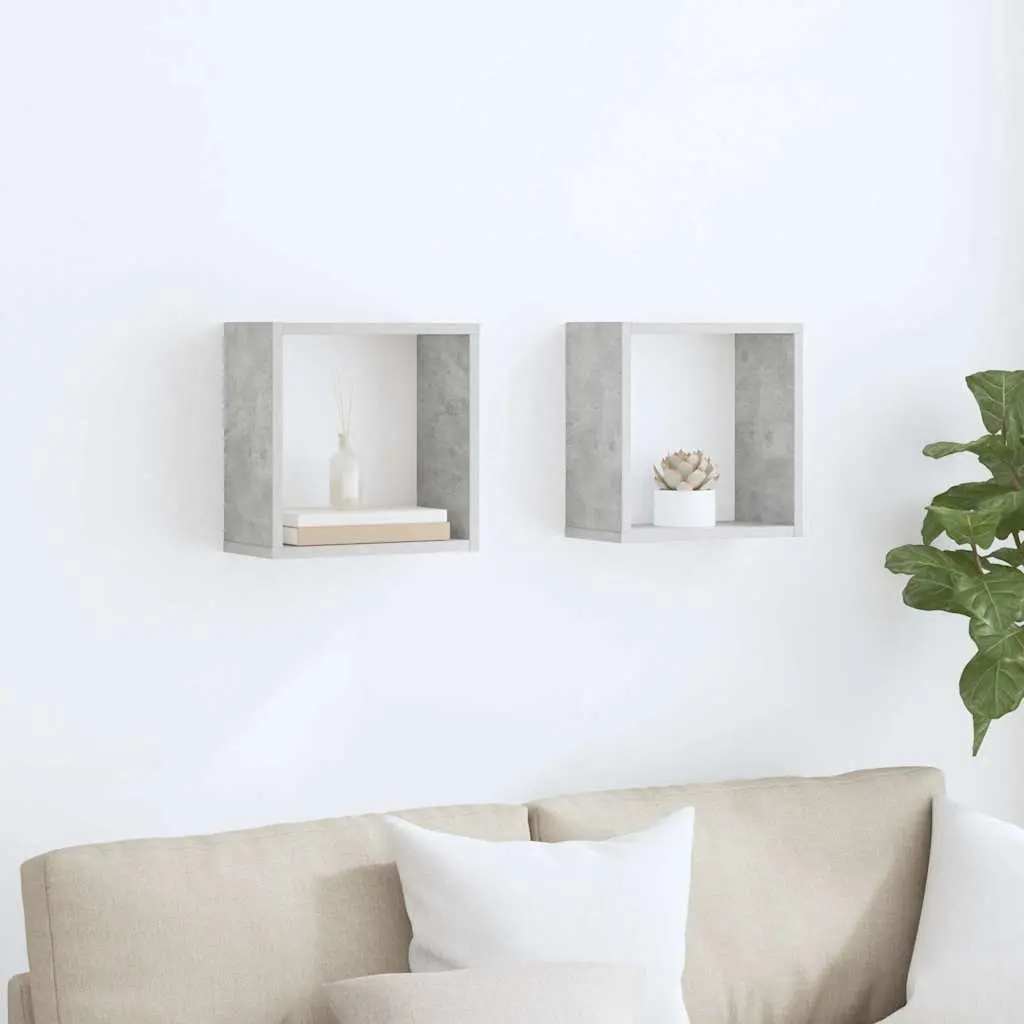 Wall Cube Shelves 2 pcs Grey Floating Storage Display Hanging Organiser