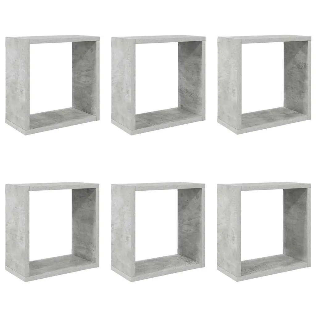 Wall Cube Shelves 6 Pieces Grey Floating Storage Display Home Decor Organiser