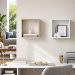 Sturdy Wall Cube Shelves – 2 Piece White Sonoma Oak Set