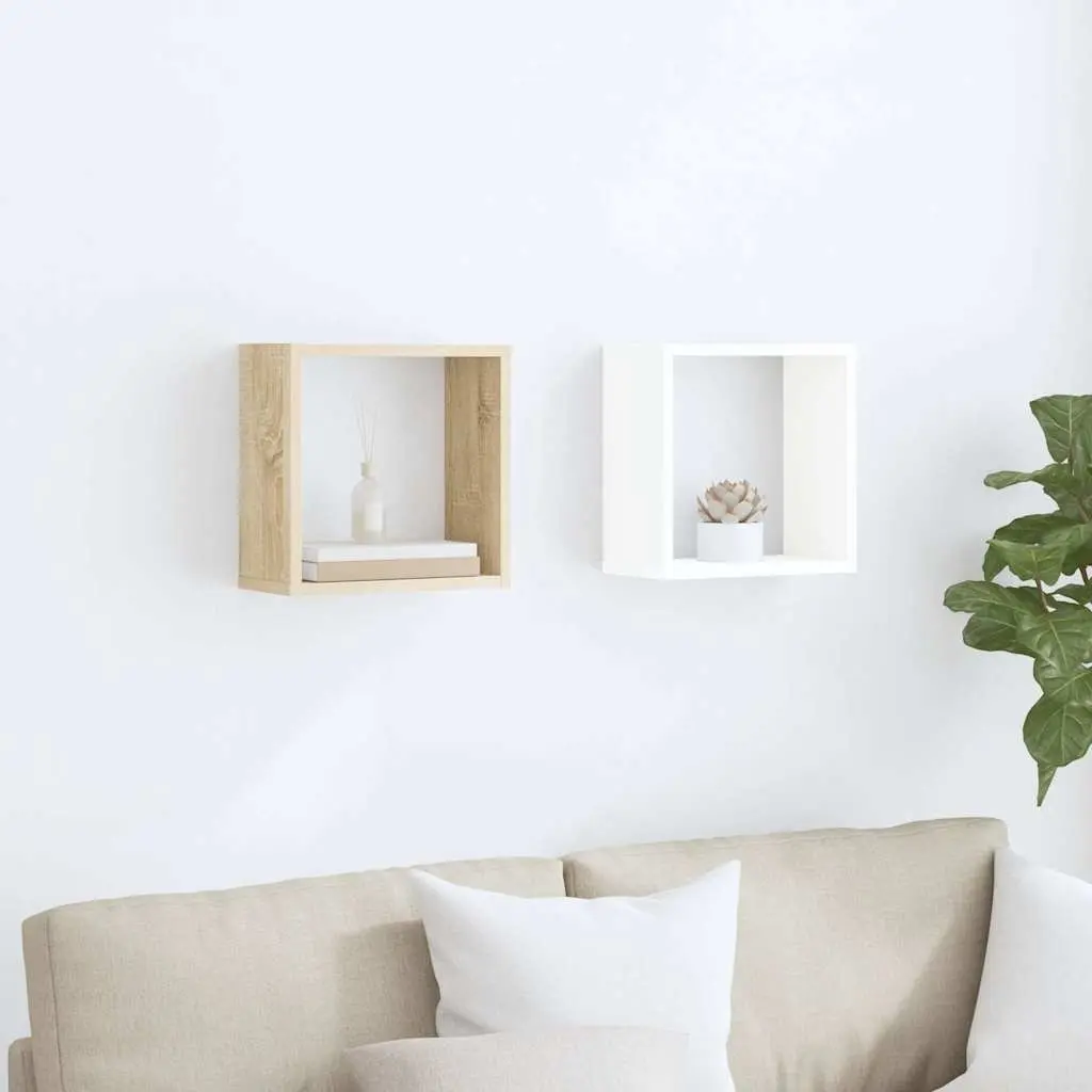 Wall Cube Shelves 2 Pieces White Sonoma Oak Floating Storage Display Organizer