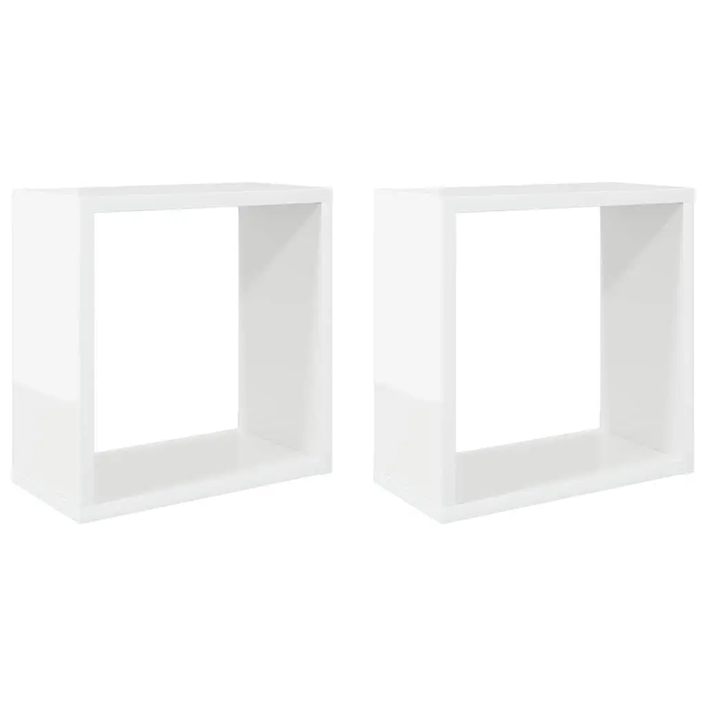 Floating Cube Shelves White 30x15x30cm Sturdy Wall Mounted Storage Display Set of Two