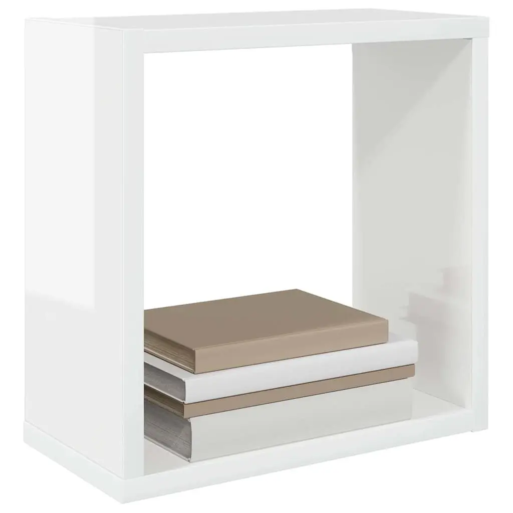 Floating Cube Shelves White 30x15x30cm Sturdy Wall Mounted Storage Display Set of Two