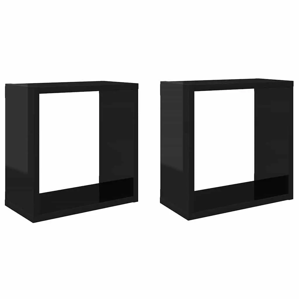 Floating Wall Cube Shelves High Gloss Black 30x15x30 cm 2 Piece