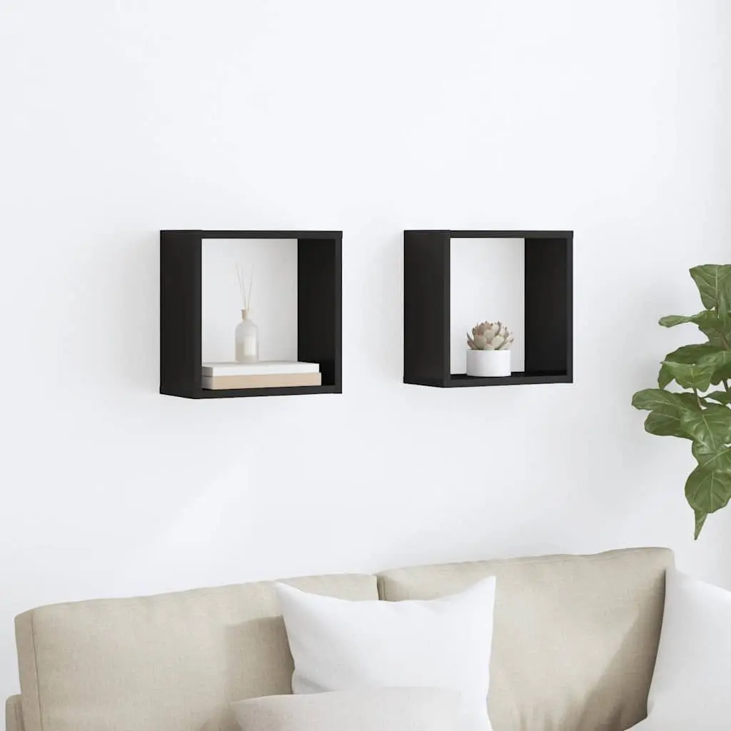 Floating Wall Cube Shelves High Gloss Black 30x15x30 cm 2 Piece