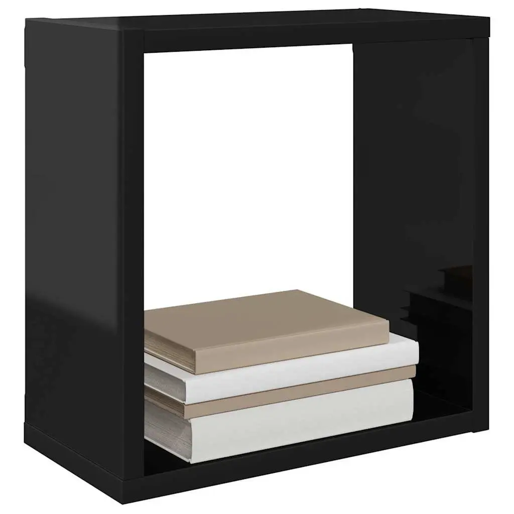 Floating Wall Cube Shelves High Gloss Black 30x15x30 cm 2 Piece