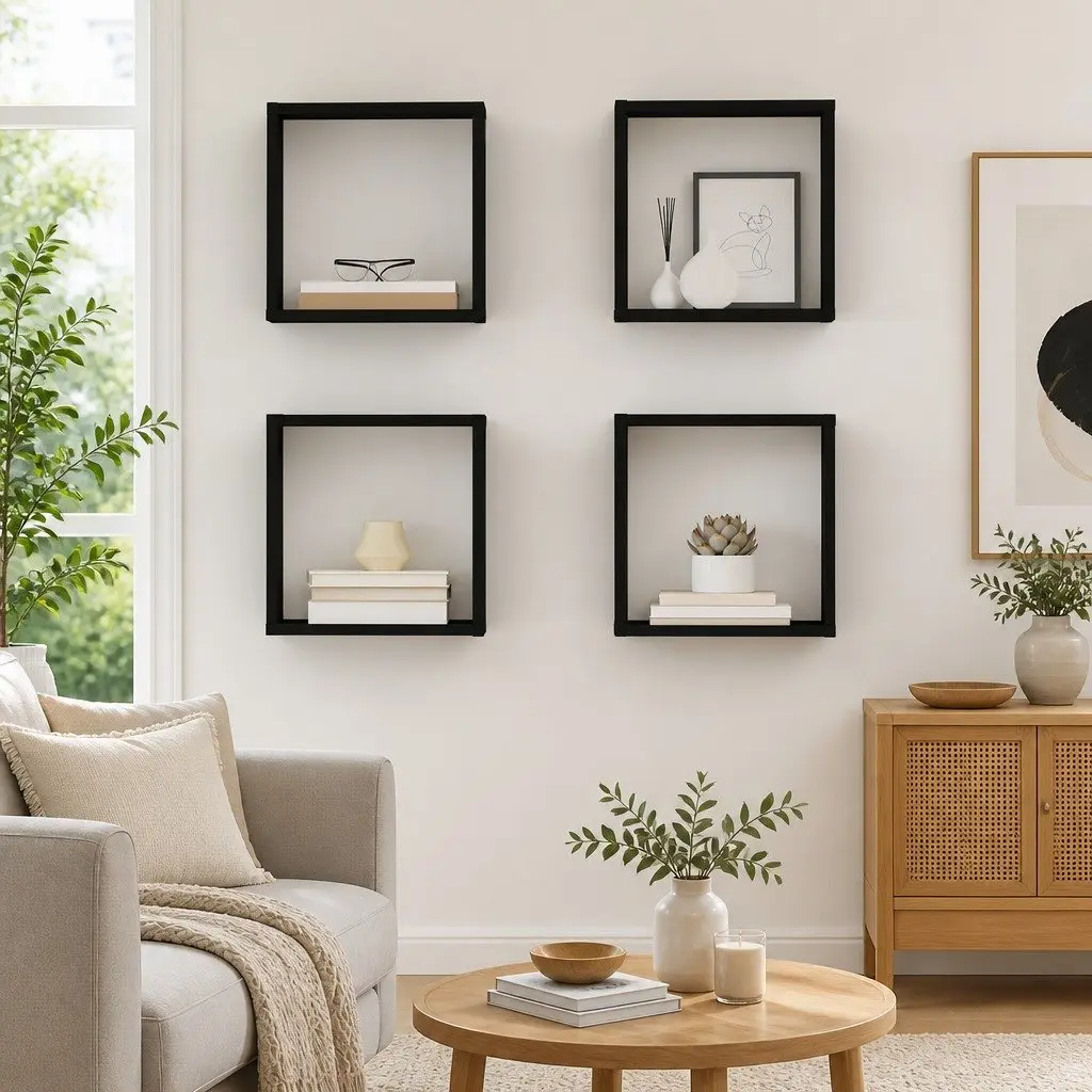 Black Wall Cube Shelves for Home Display