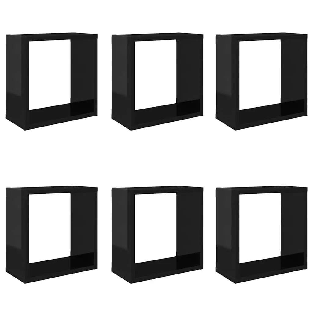 Wall Cube Shelves 6 Piece Set Floating Storage Display Black Hanging Organiser