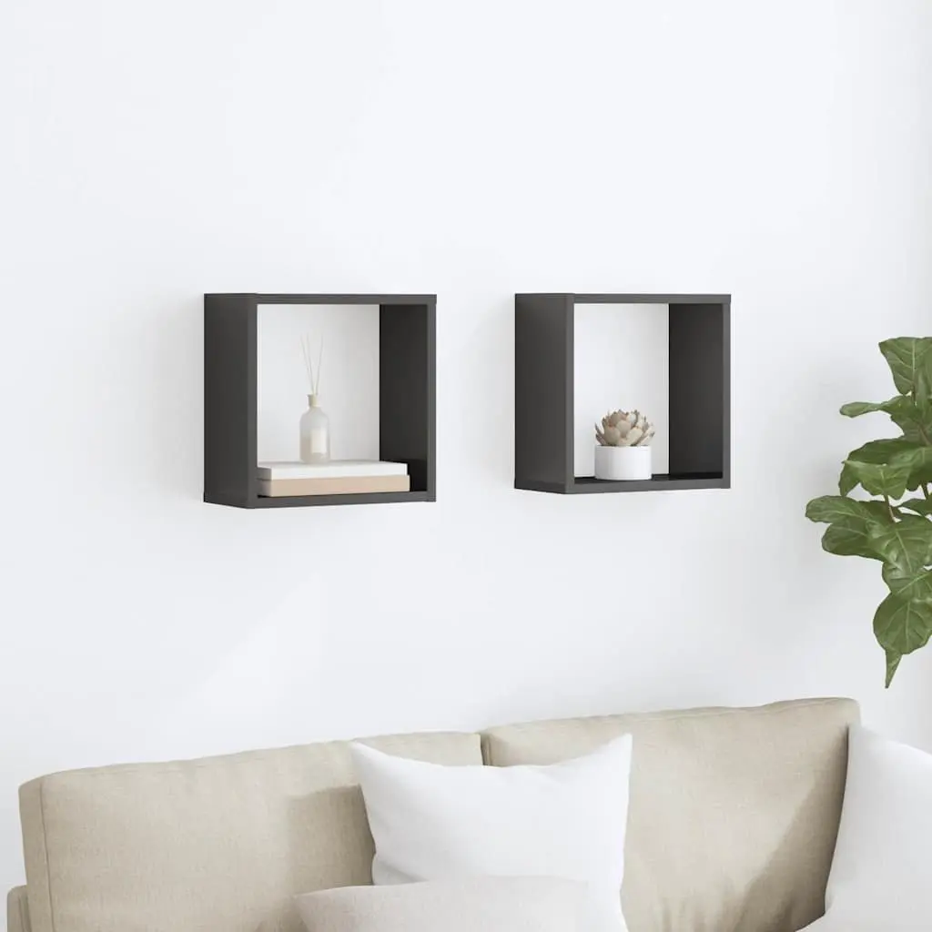 Wall Cube Shelves Grey Floating Storage Display Organizer 2 Piece