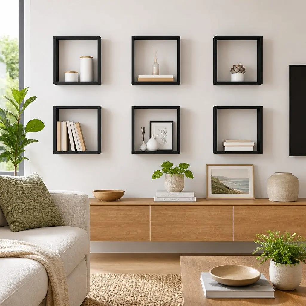 Wall Cube Shelves 6 Pieces Grey Floating Storage Display Hanging Organizer