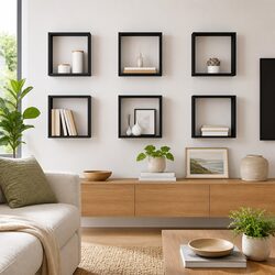Grey Floating Storage Shelves Set of 6 - Sturdy Design