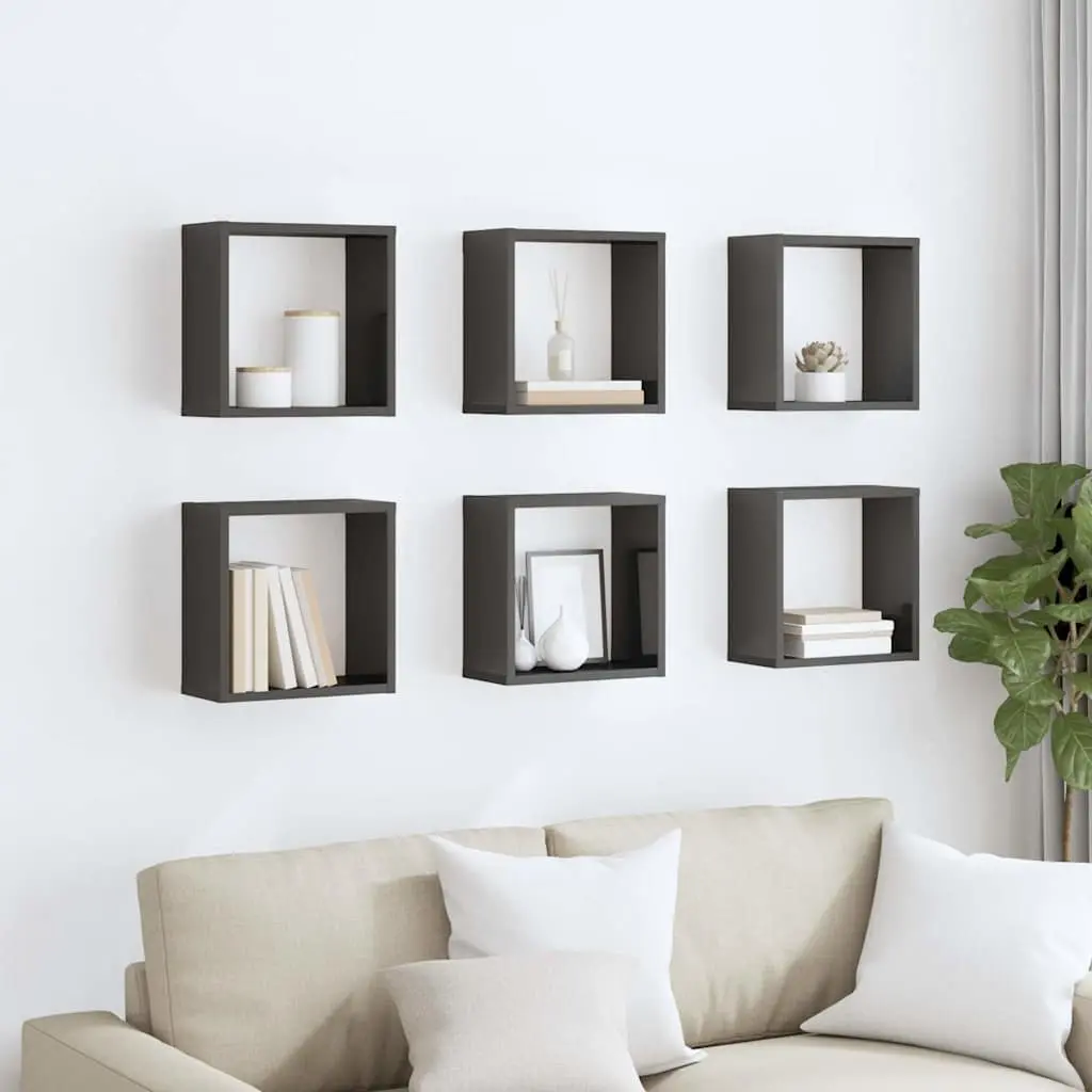 Wall Cube Shelves 6 Pieces Grey Floating Storage Display Hanging Organizer