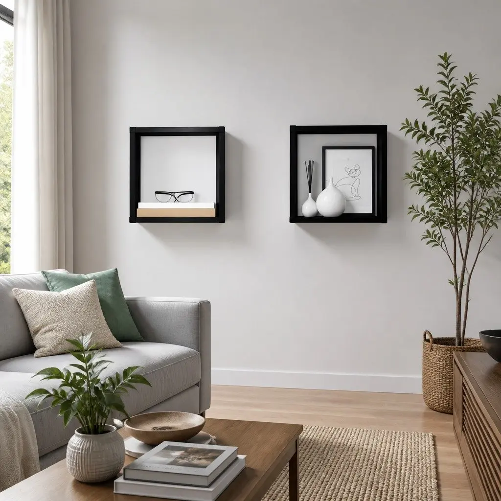 Black Wall Cube Shelves Set of 2 for Display