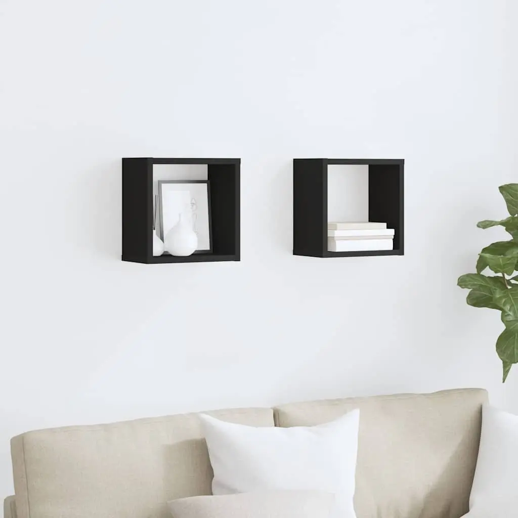 Black Wall Cube Shelves Set of 2 for Display
