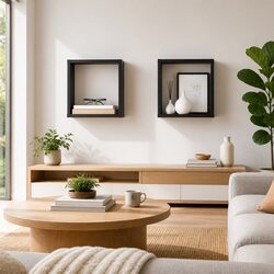 Grey Floating Wall Cube Shelves - Durable Storage Set