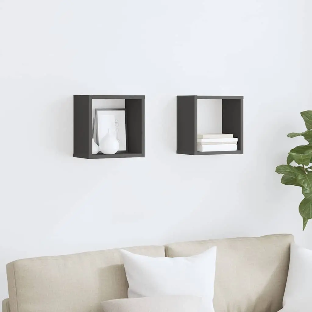 Wall Cube Shelves 2 pcs Grey Floating Storage Display Organizer Bedroom Living