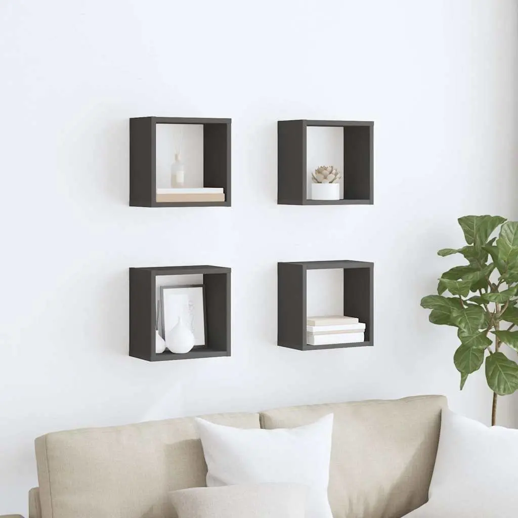Floating Shelves Grey Wall Cubes Set of Four Decorative Storage Units for Home Organization 26x15x26cm