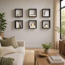 Durable Grey Floating Cube Shelves Set of 6