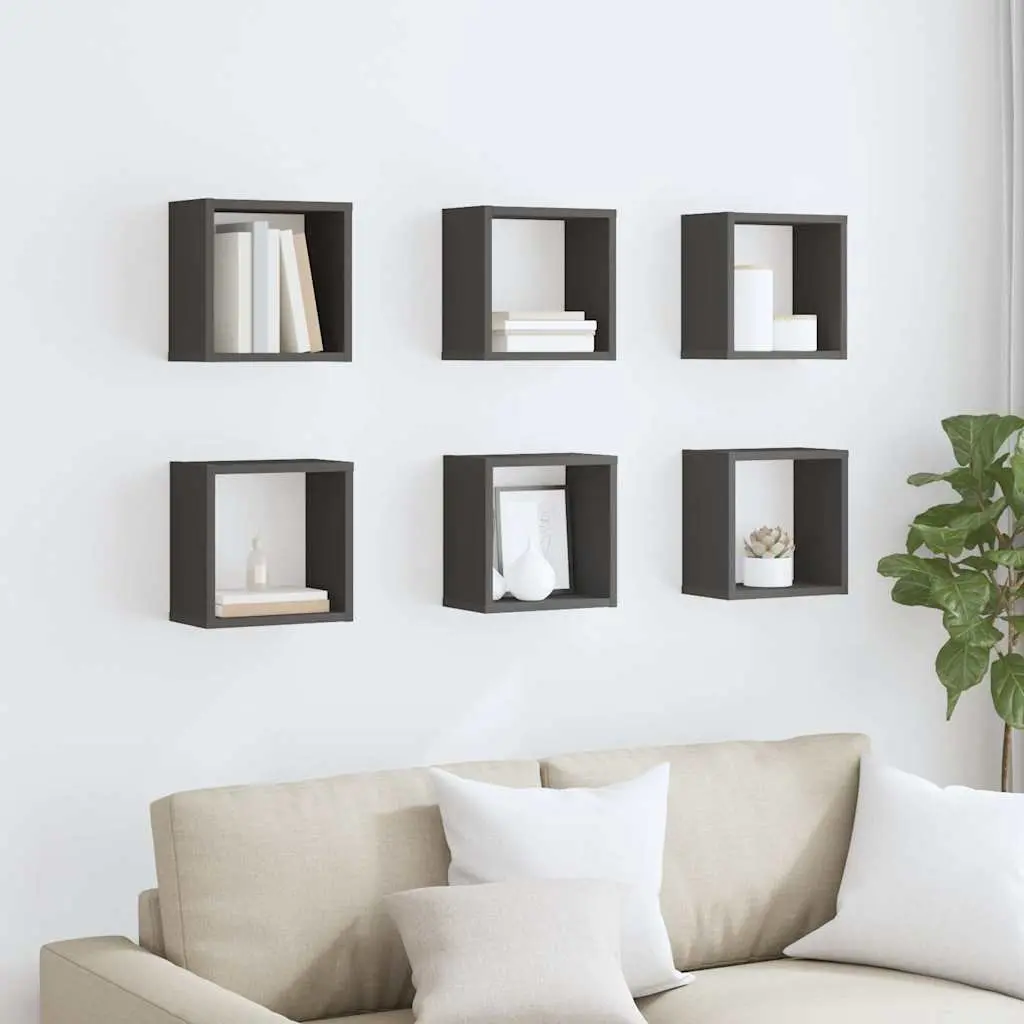 Grey Floating Cube Shelves Set of 6