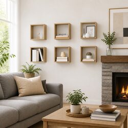 Wall Cube Shelves 6 Pieces Brown Floating Storage Display Organiser Set