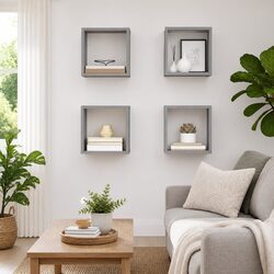 Wall Cube Shelves 4 pcs Grey Floating Storage Display Organiser Living Room
