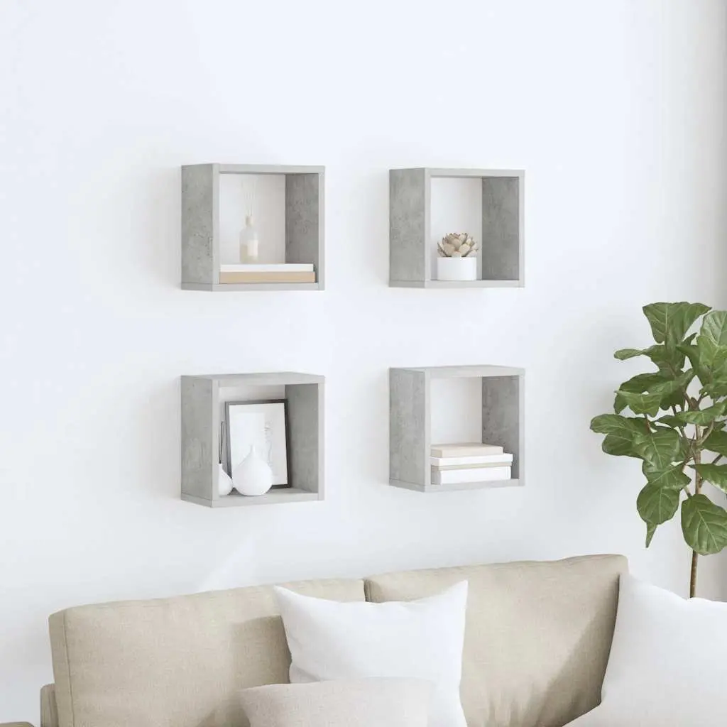Wall Cube Shelves Grey 26 x 15 x 26 cm 4 Piece Floating Storage Display Organiser