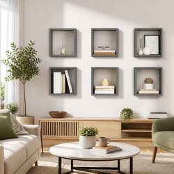 Grey Floating Wall Cube Shelves Set of 6 for Stylish Storage