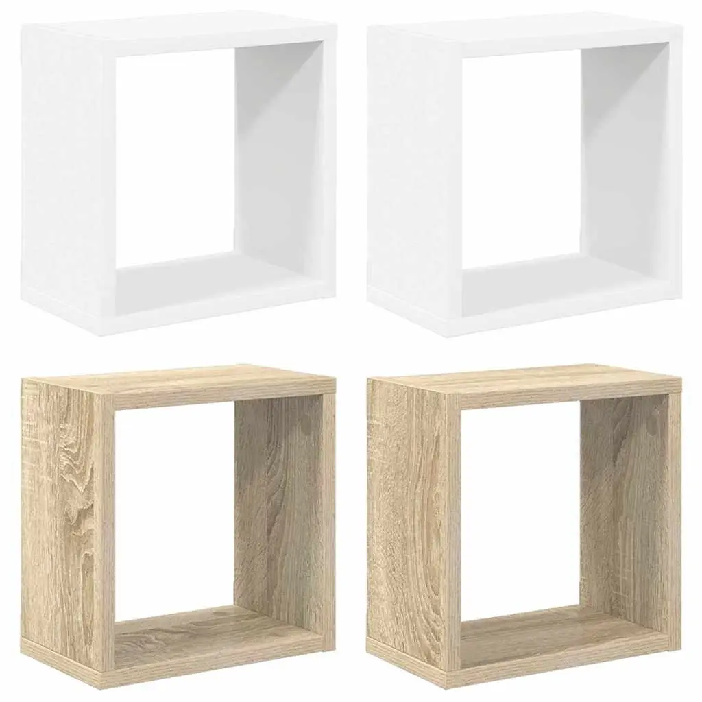 Wall Cube Shelves White Sonoma Oak 26x15x26cm 4 Pieces Floating Storage Display Organizer