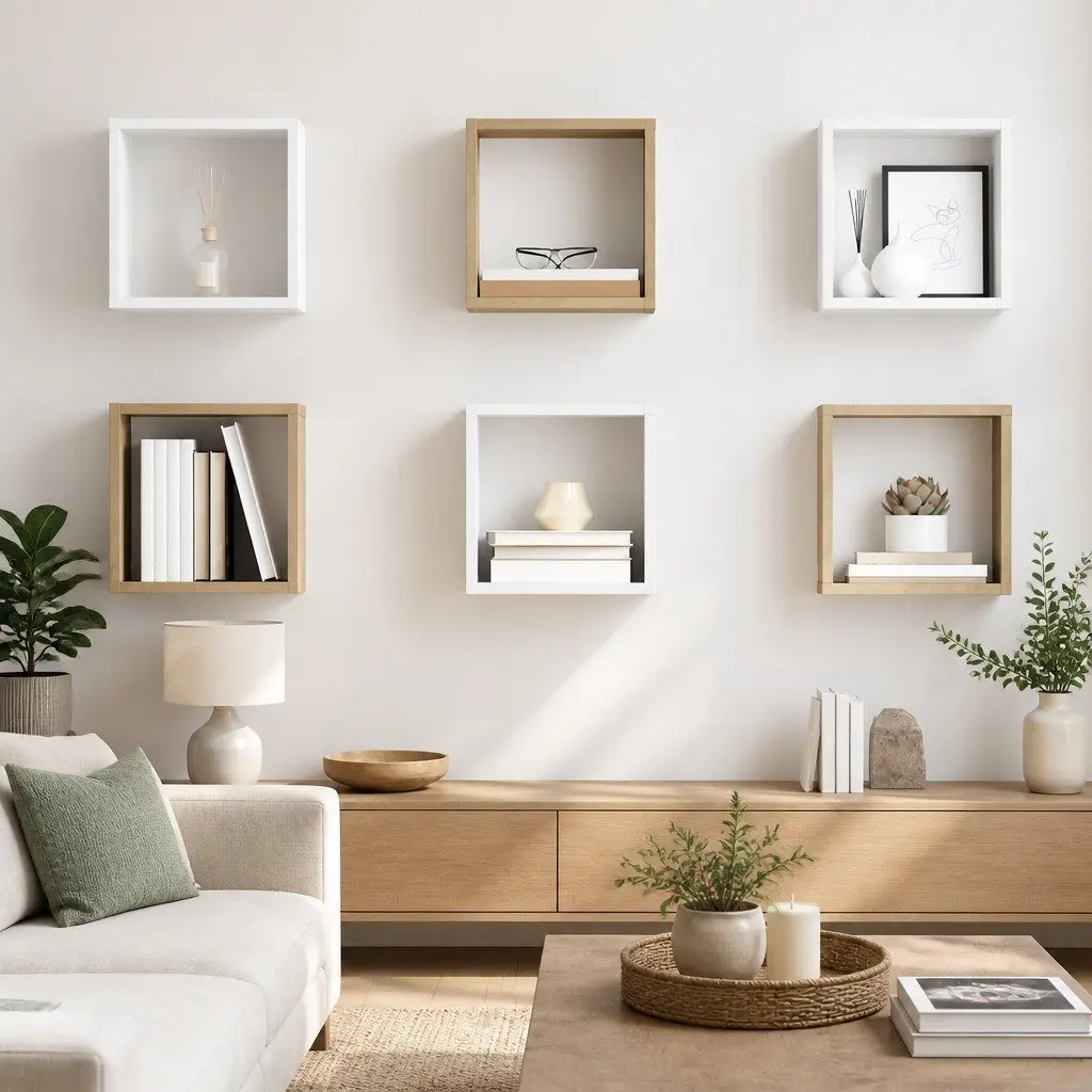 Wall Cube Shelves Set White Sonoma Oak Floating Storage Display 26cm