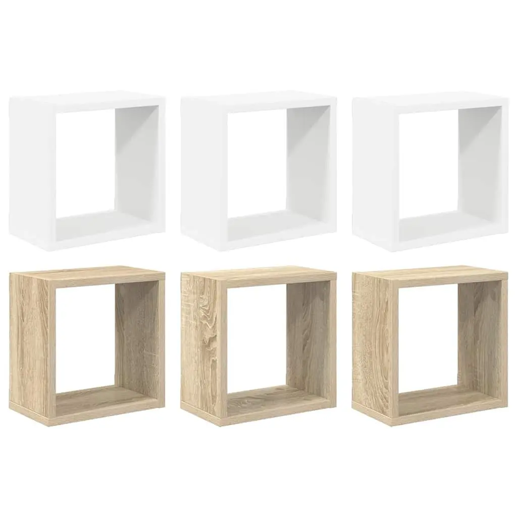 Wall Cube Shelves Set White Sonoma Oak Floating Storage Display 26cm
