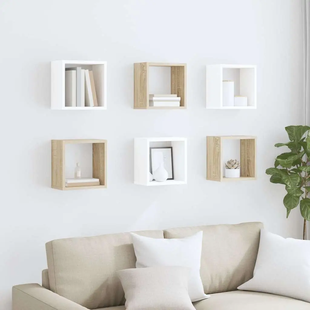 Wall Cube Shelves Set White Sonoma Oak Floating Storage Display 26cm