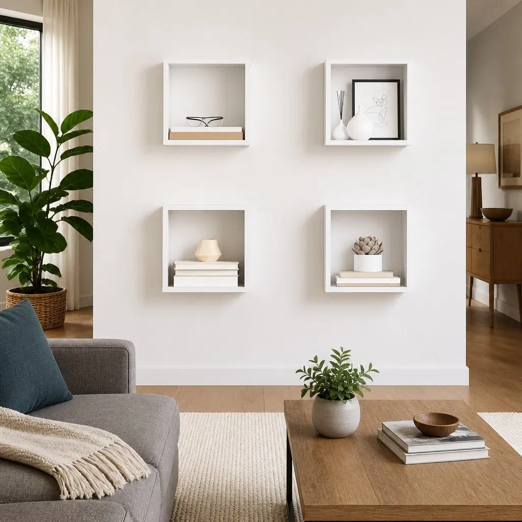 High Gloss White Floating Cube Shelves Set of 4