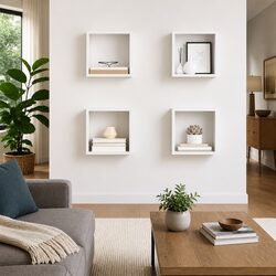 High Gloss White Floating Cube Shelves Set of 4