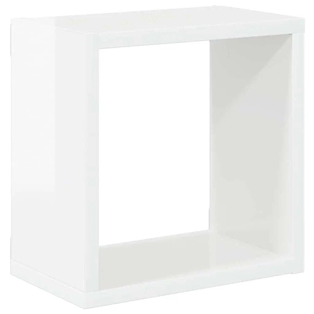 High Gloss White Floating Cube Shelves Set of 4