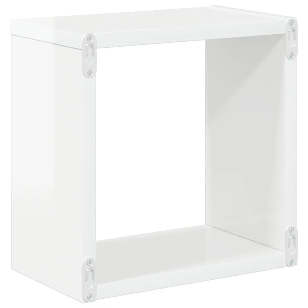 High Gloss White Floating Cube Shelves Set of 4