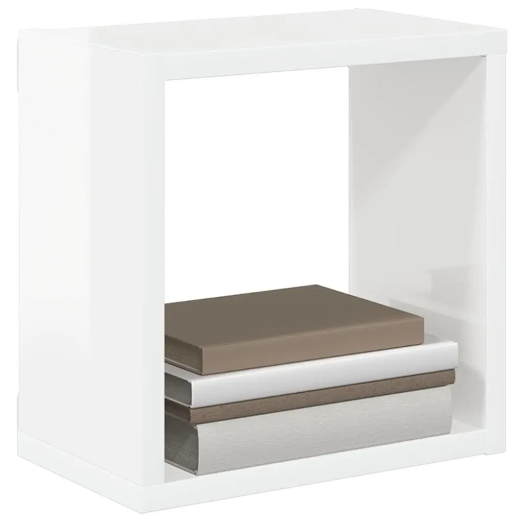 High Gloss White Floating Cube Shelves Set of 4