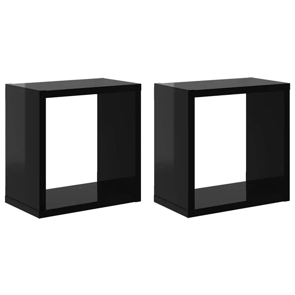 Wall Cube Shelves 2 Pcs Black Floating Display Storage Bedroom Living Room