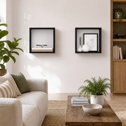 Sturdy Grey Floating Wall Cube Shelves – Set of 2